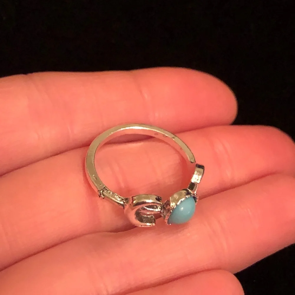 Silver Tone and Blue Faux Stone Ring